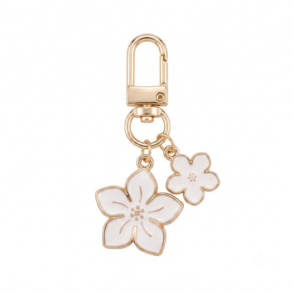 White cherry blossom keychain with floral accents | KCA070-03 | image 1