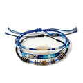 Blue braided three-piece bracelet set with adjustable pull cords | BRA504-01 | image 1