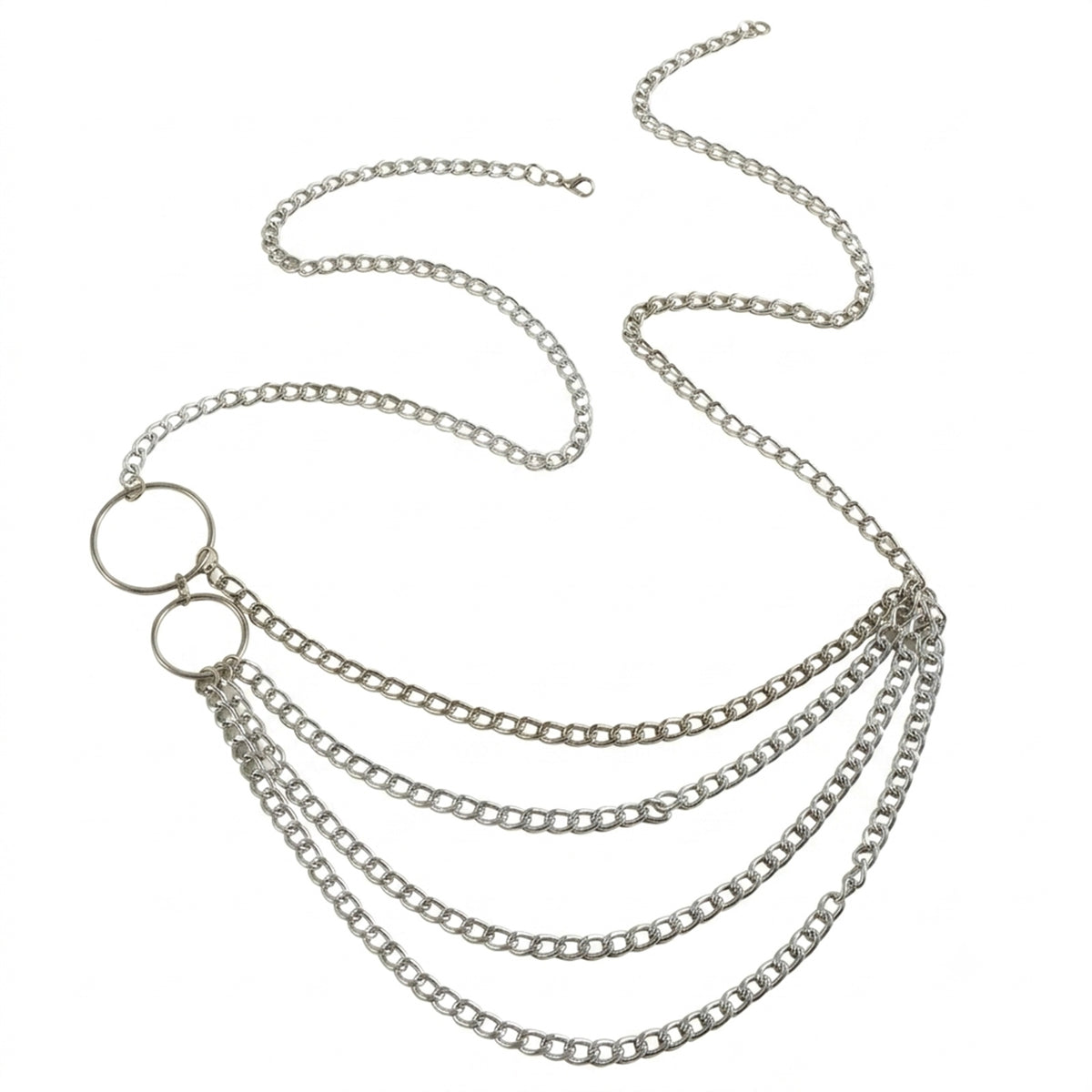 Silver-Tone Chunky Ring Tassel Waist Chain with zinc-alloy details | BCN0243-02 | image 1