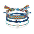 Blue braided three-piece bracelet set with adjustable pull cords | BRA572-01 | image 1