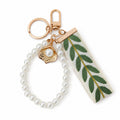 Ribbon keychain with woven detail and faux pearls | KCA055-02 | image 1