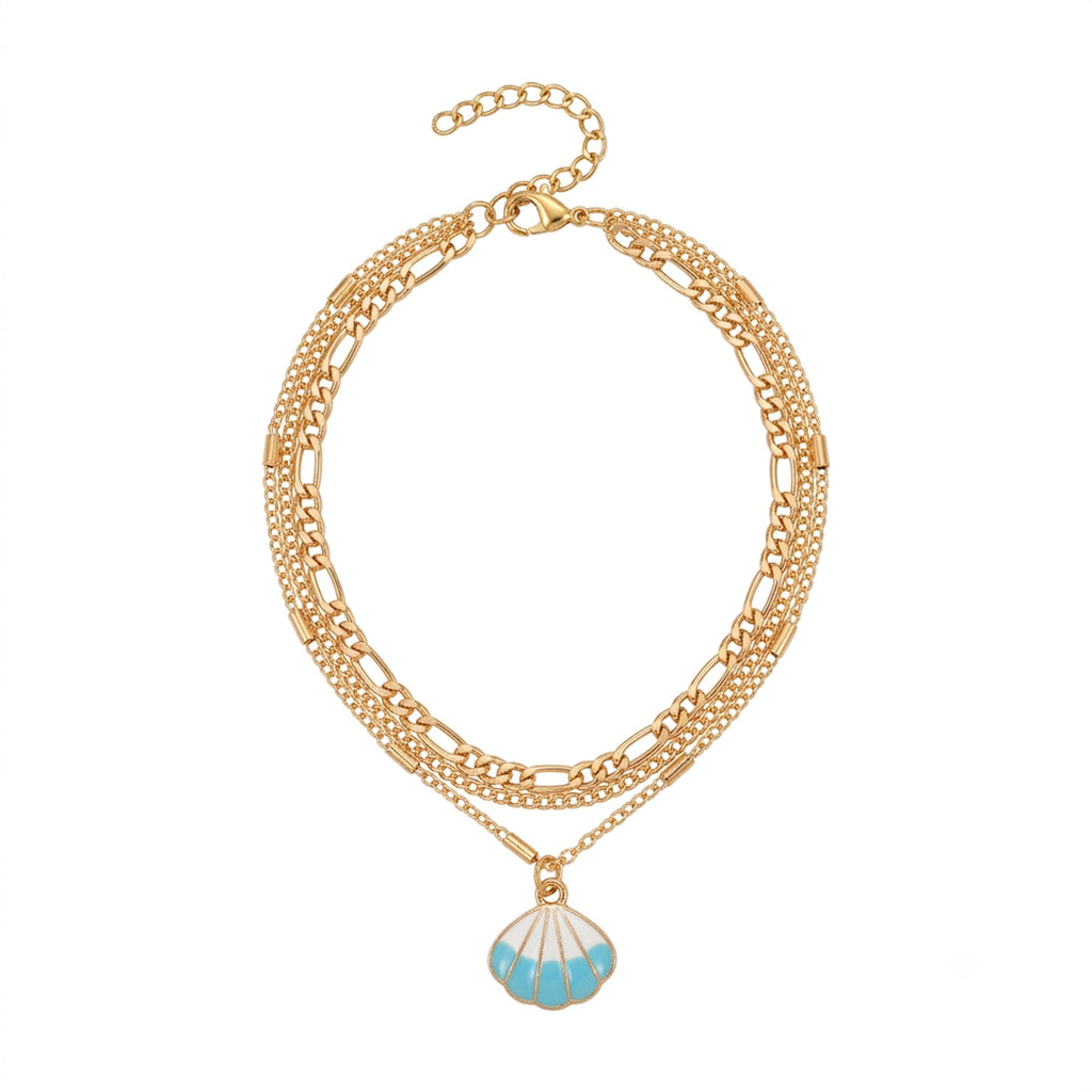 Blue Ombre Shell Layered Anklet with zinc alloy details | JL7380-01 | image 1