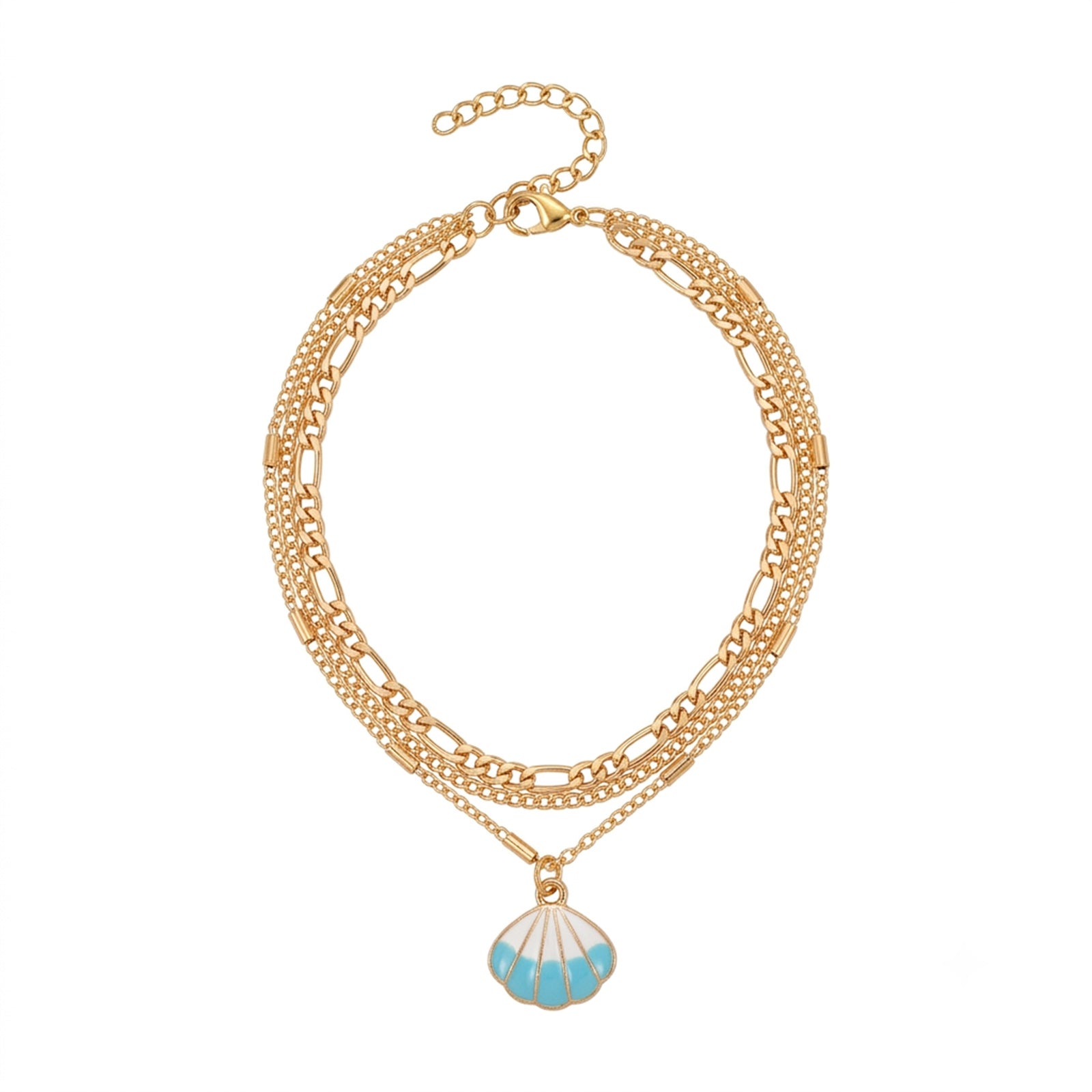 Blue Ombre Shell Layered Anklet with zinc alloy details | JL7380-01 | image 1
