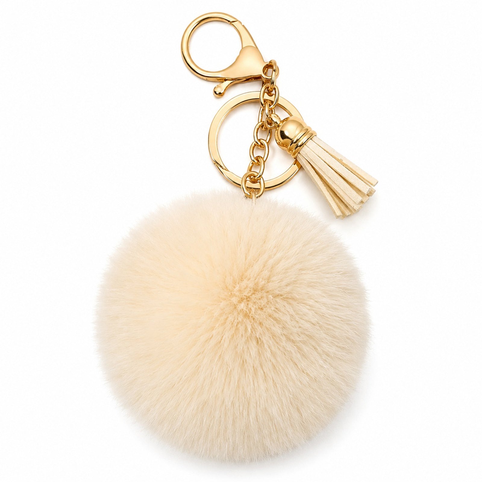 Beige pom-pom keychain with small tassel | KCA068-01 | image 1