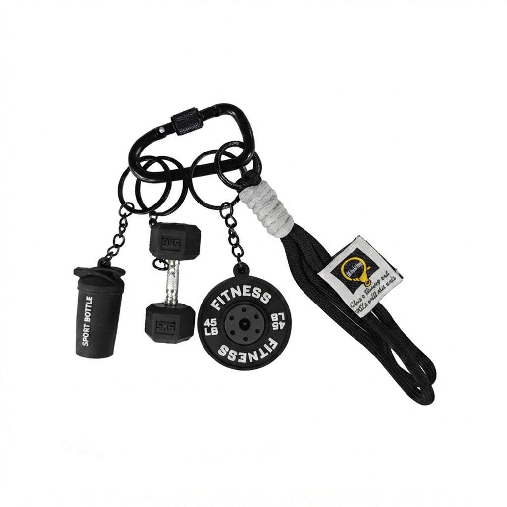 Black fitness keychain set with braided cord | KCA085-04 | image 1
