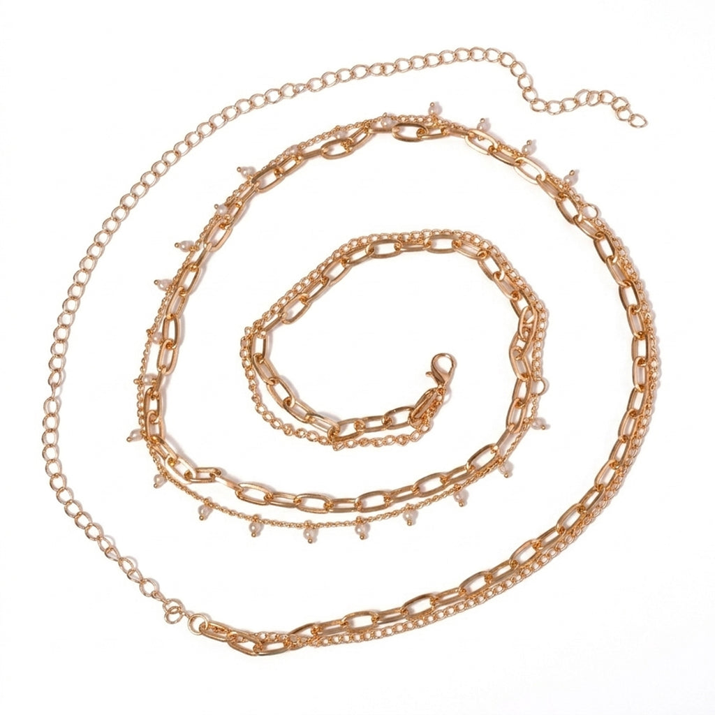 Gold-Tone Pearl Double-Layer Waist Chain with zinc-alloy details | BCN0242-01 | image 1