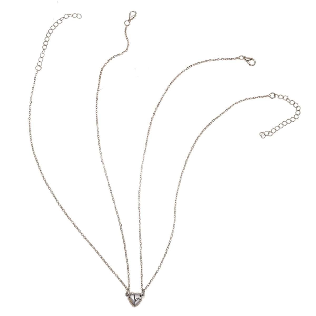Silver-Tone Magnetic Heart Necklace Set with zinc-alloy hardware | NA446-01 | image 1