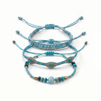 Teal braided three-piece bracelet set with adjustable pull cords | BRA517-01 | image 1
