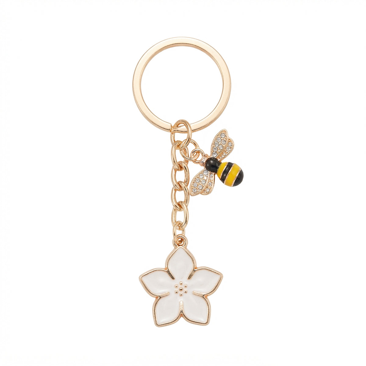 White cherry blossom keychain with bee accent | KCA070-09 | image 1