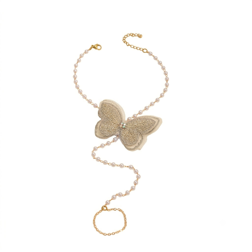 Faux Pearl Chain Butterfly Toe Anklet with zinc alloy details | JL7402-01 | image 1