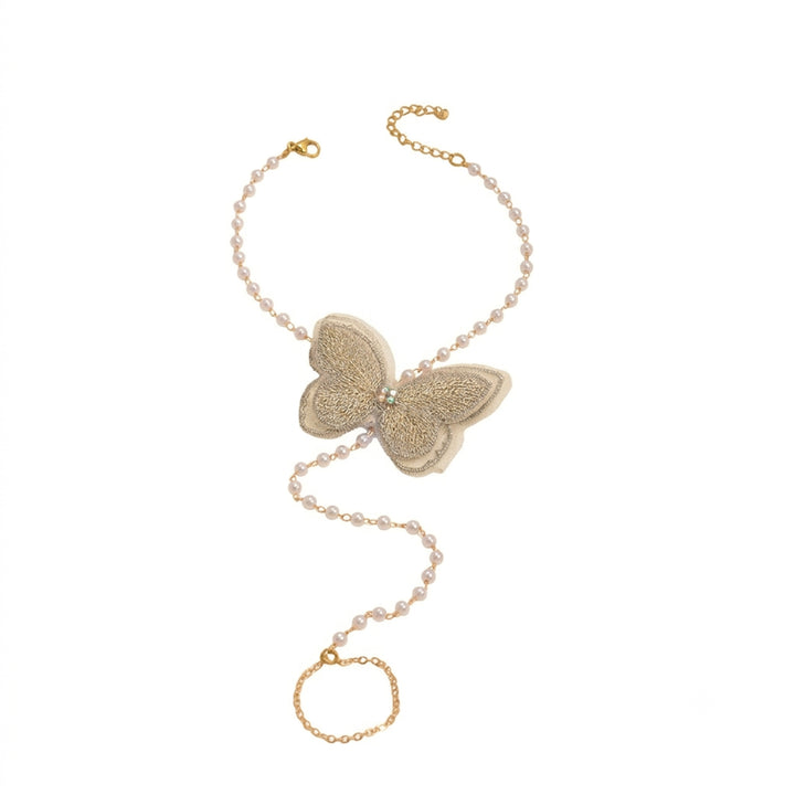 Faux Pearl Chain Butterfly Toe Anklet