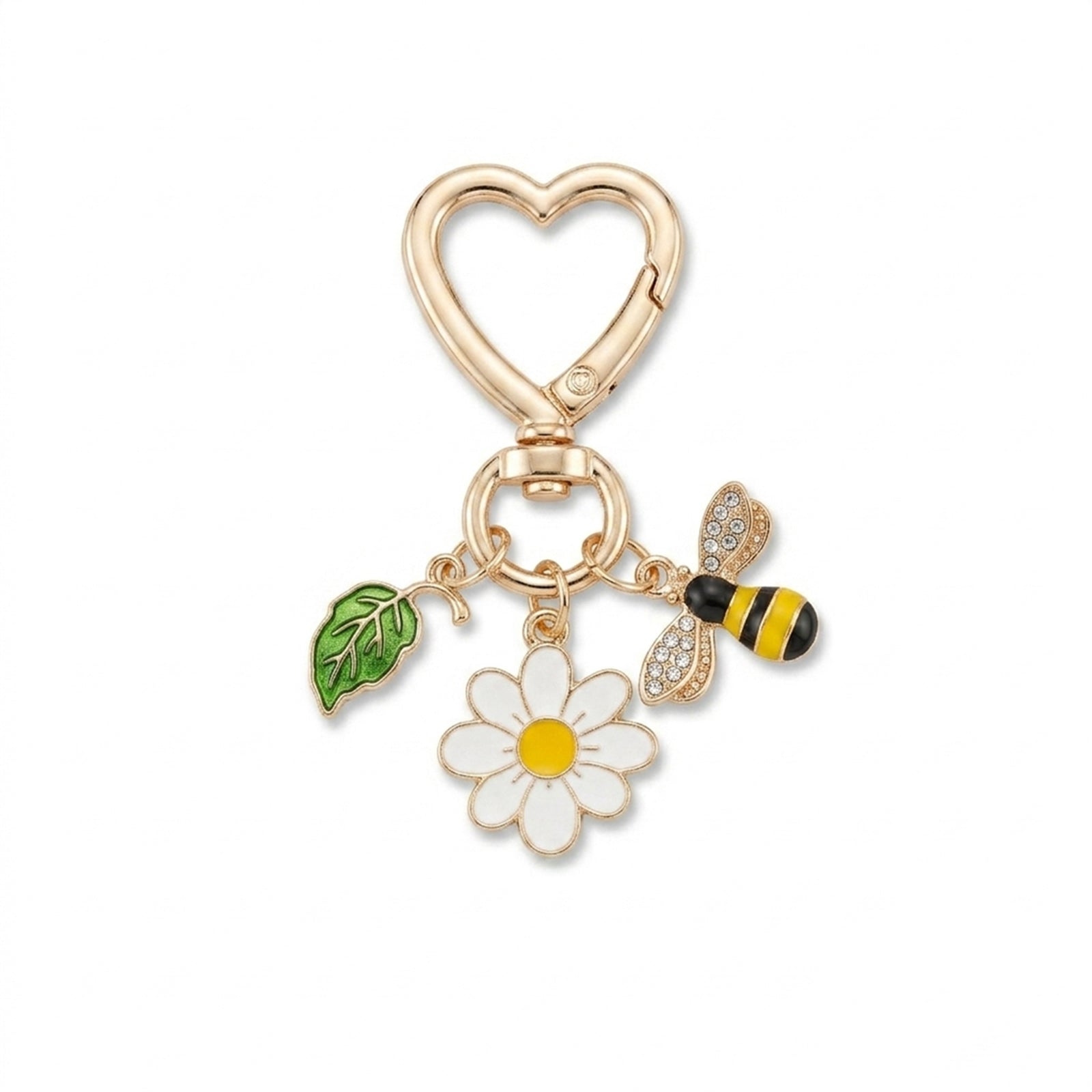 Gold-tone bee daisy leaf keychain accessory | KCA092-04 | image 1