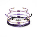 Purple braided three-piece bracelet set with adjustable pull cords | BRA590-01 | image 1