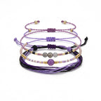 Purple braided three-piece bracelet set with adjustable pull cords | BRA590-01 | image 1