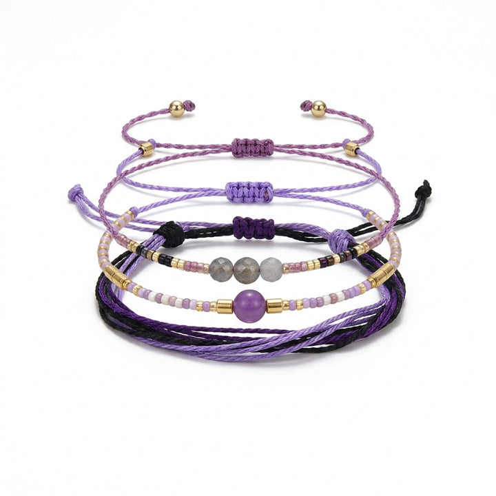 Purple Braided Three-Piece Bracelet Set