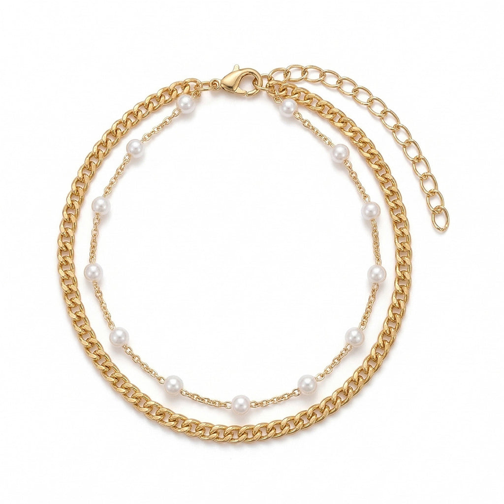 Pearl Double-Layer Chain Anklet with zinc alloy details | JL7429-01 | image 1