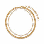 Pearl Double-Layer Chain Anklet with zinc alloy details | JL7429-01 | image 1