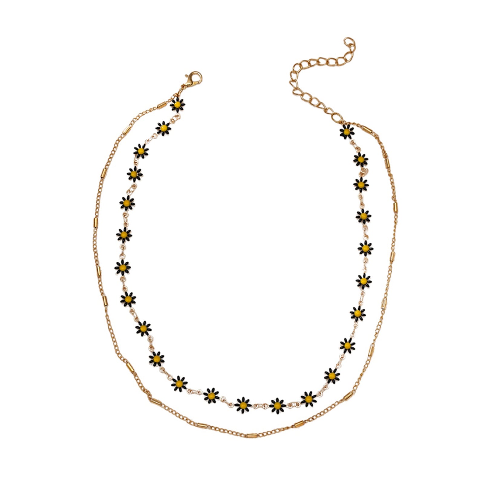 Gold-Tone Double Daisy Necklace with zinc-alloy hardware | NA344-01 | image 1