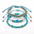 Teal braided three-piece bracelet set with adjustable pull cords | BRA513-01 | image 1