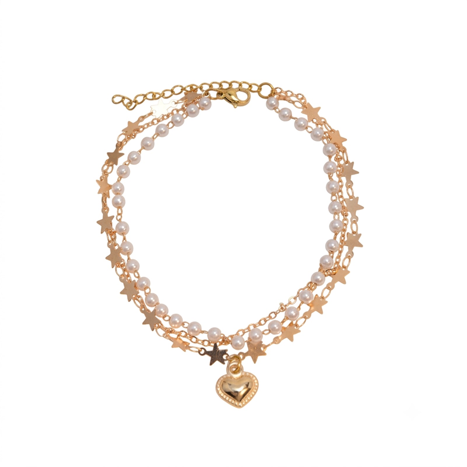 Faux Pearl Star Heart Anklet with zinc alloy details | JL7394-01 | image 1