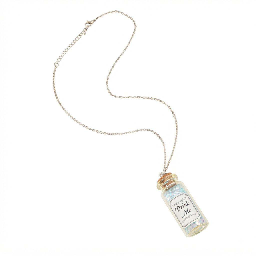 Blue Glass Bottle Pendant Necklace with glass details | NA910-01 | image 1