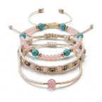 Beige braided three-piece bracelet set with adjustable pull cords | BRA515-01 | image 1