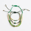 Green braided three-piece bracelet set with adjustable pull cords | BRA588-01 | image 1