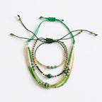 Green braided three-piece bracelet set with adjustable pull cords | BRA588-01 | image 1