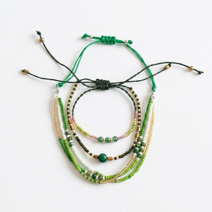 Green Braided Three-Piece Bracelet Set