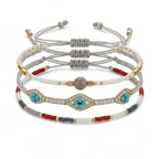 Gray braided three-piece bracelet set with adjustable pull cords | BRA568-01 | image 1