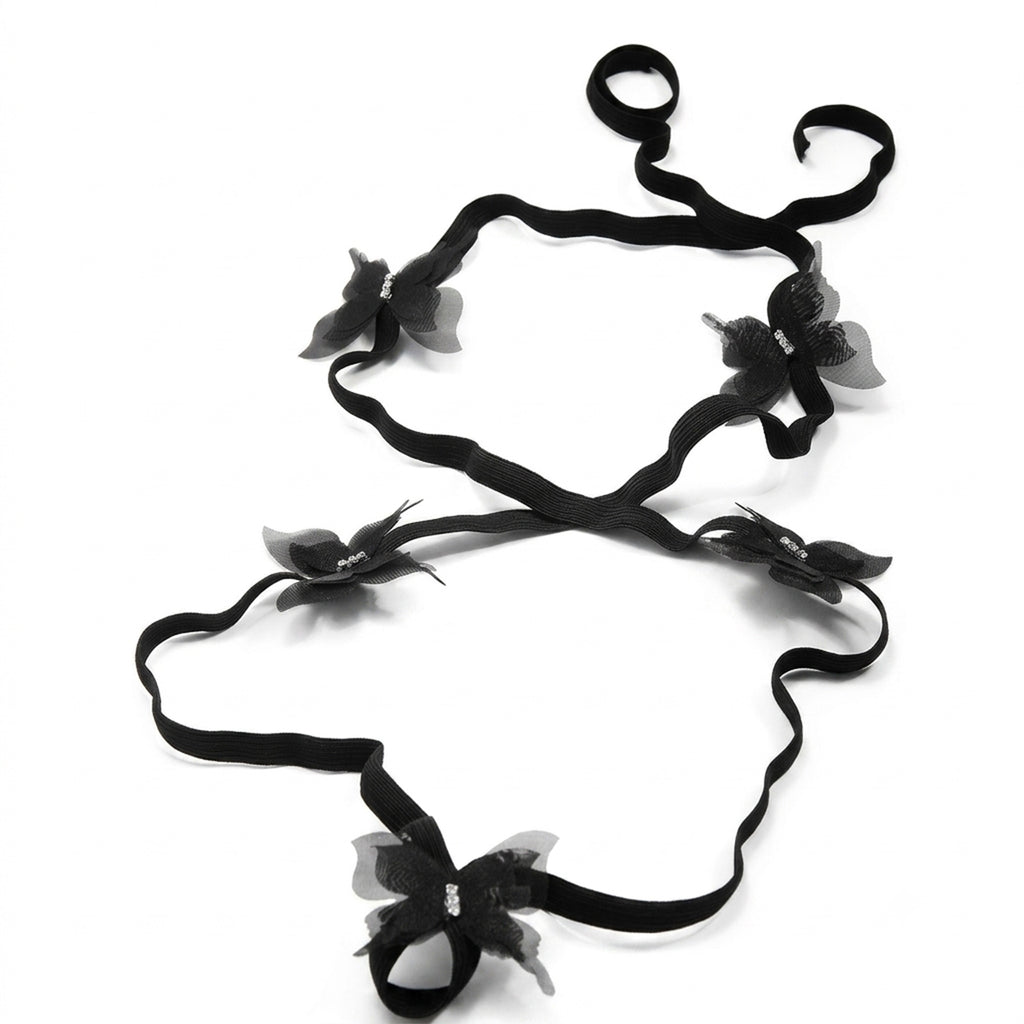 Five Black Butterfly Wrap Anklet with elastic band details | JL7407-01 | image 1