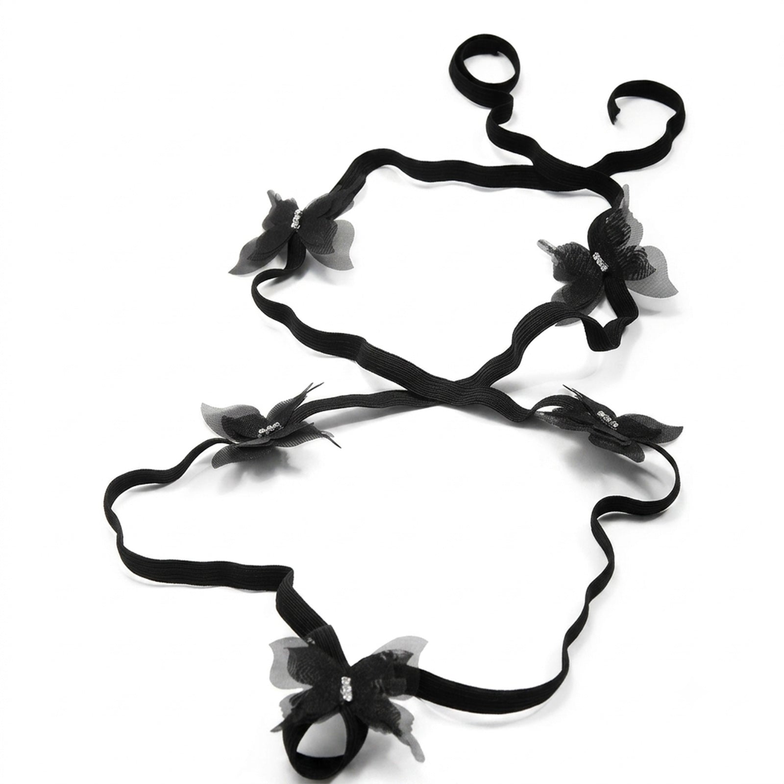 Five Black Butterfly Wrap Anklet with elastic band details | JL7407-01 | image 1