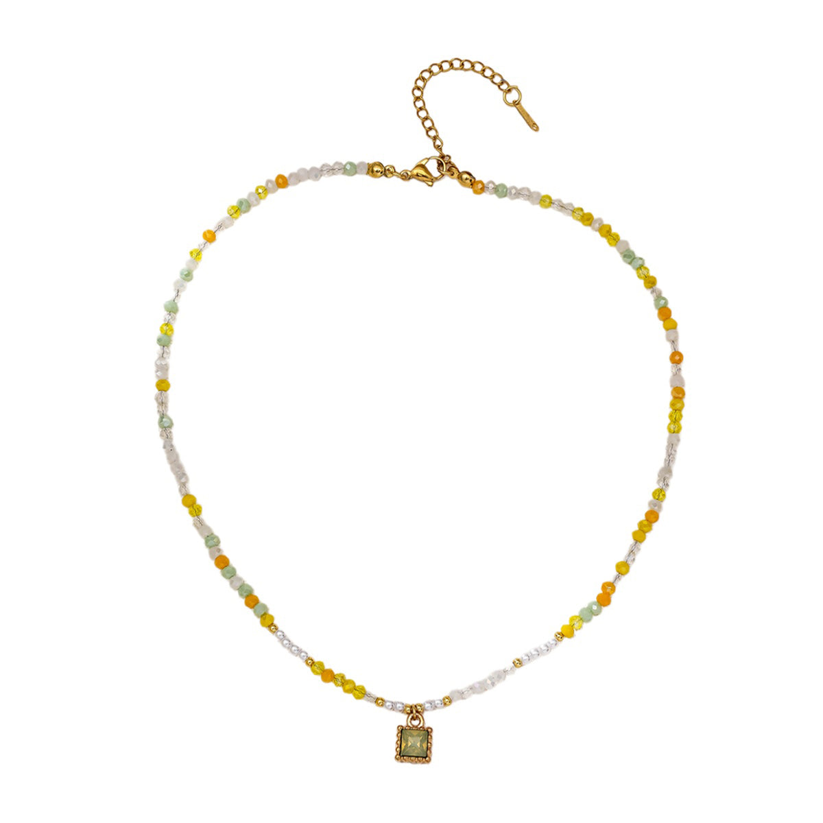 Yellow Green Square Pendant Necklace with plastic components | NA561-02 | image 1
