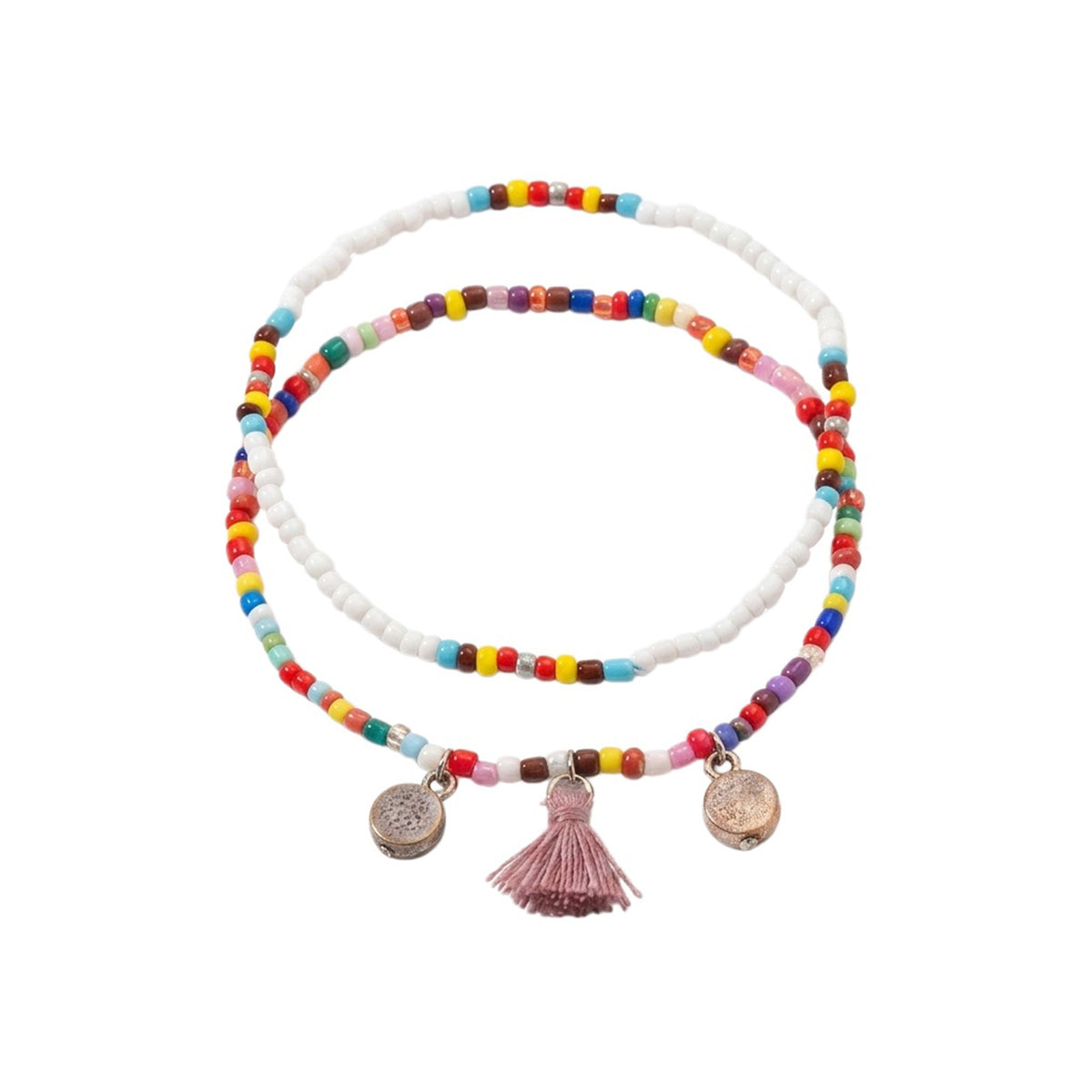 Multicolor Beaded Tassel Anklet Set with plastic details | JL7299-01 | image 1