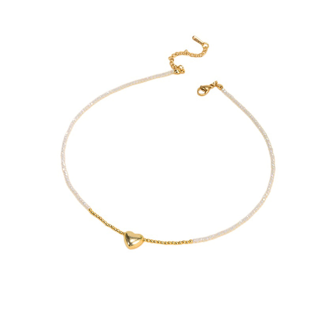 White Crystal Heart Necklace with zinc-alloy hardware | NA493-01 | image 1