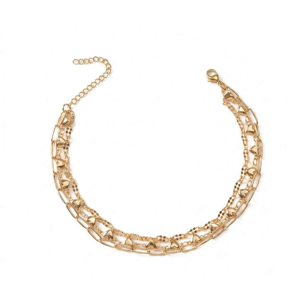 Triple-Layer Heart Charm Anklet with zinc alloy details | JL7344-01 | image 1
