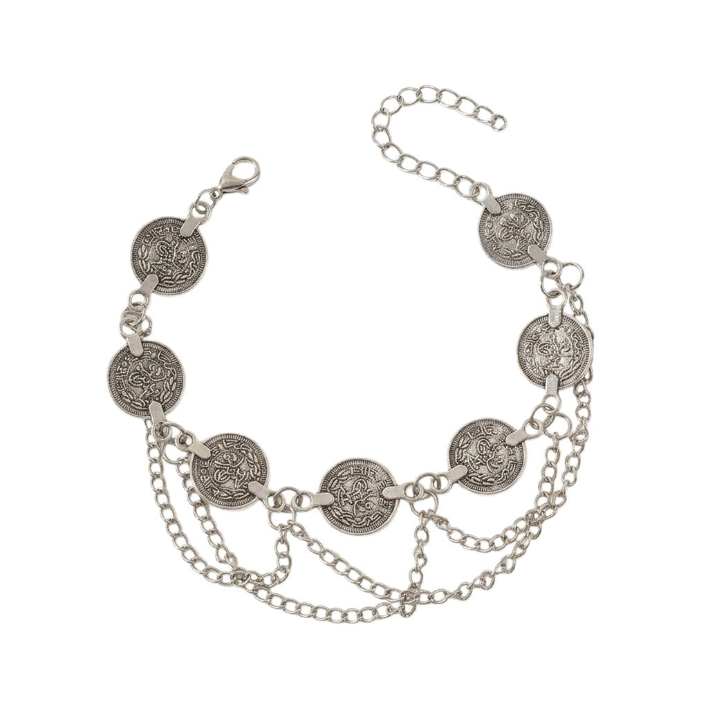 Silver-Tone Coin Anklet with zinc alloy details | JL7332-01 | image 1