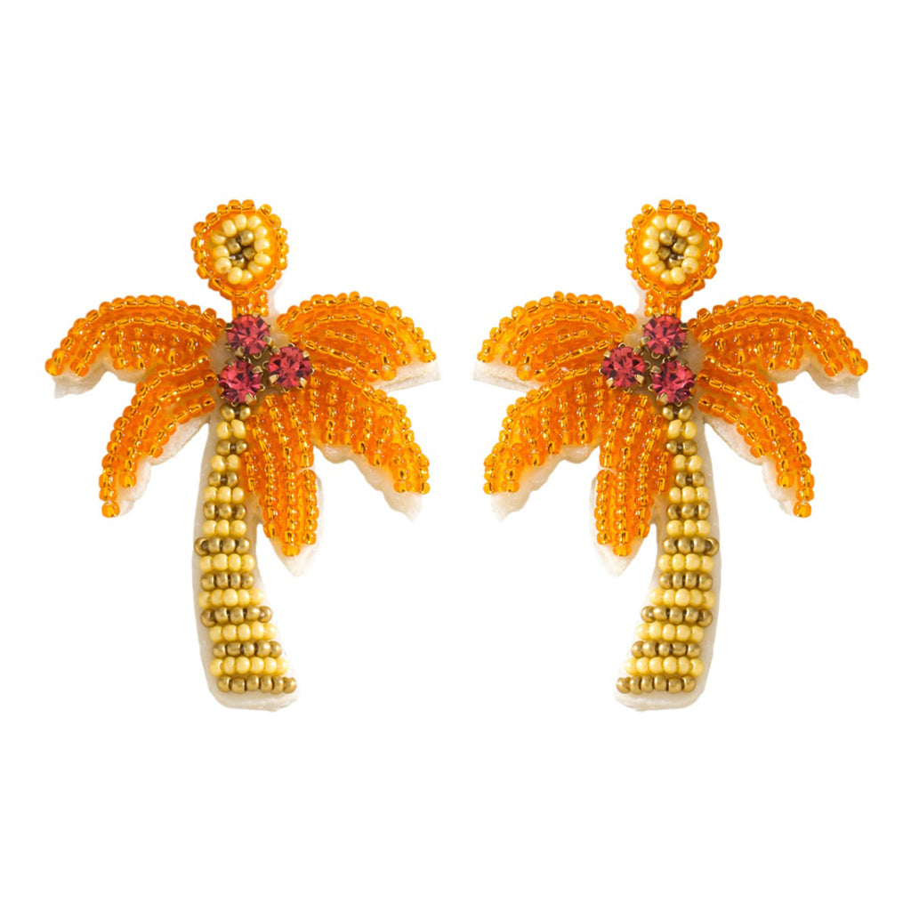 Palm tree beaded drop earrings with sparkling details | ERA647-03 | image 1