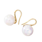 Round faux pearl earrings with polished finish | ERA081-07 | image 1