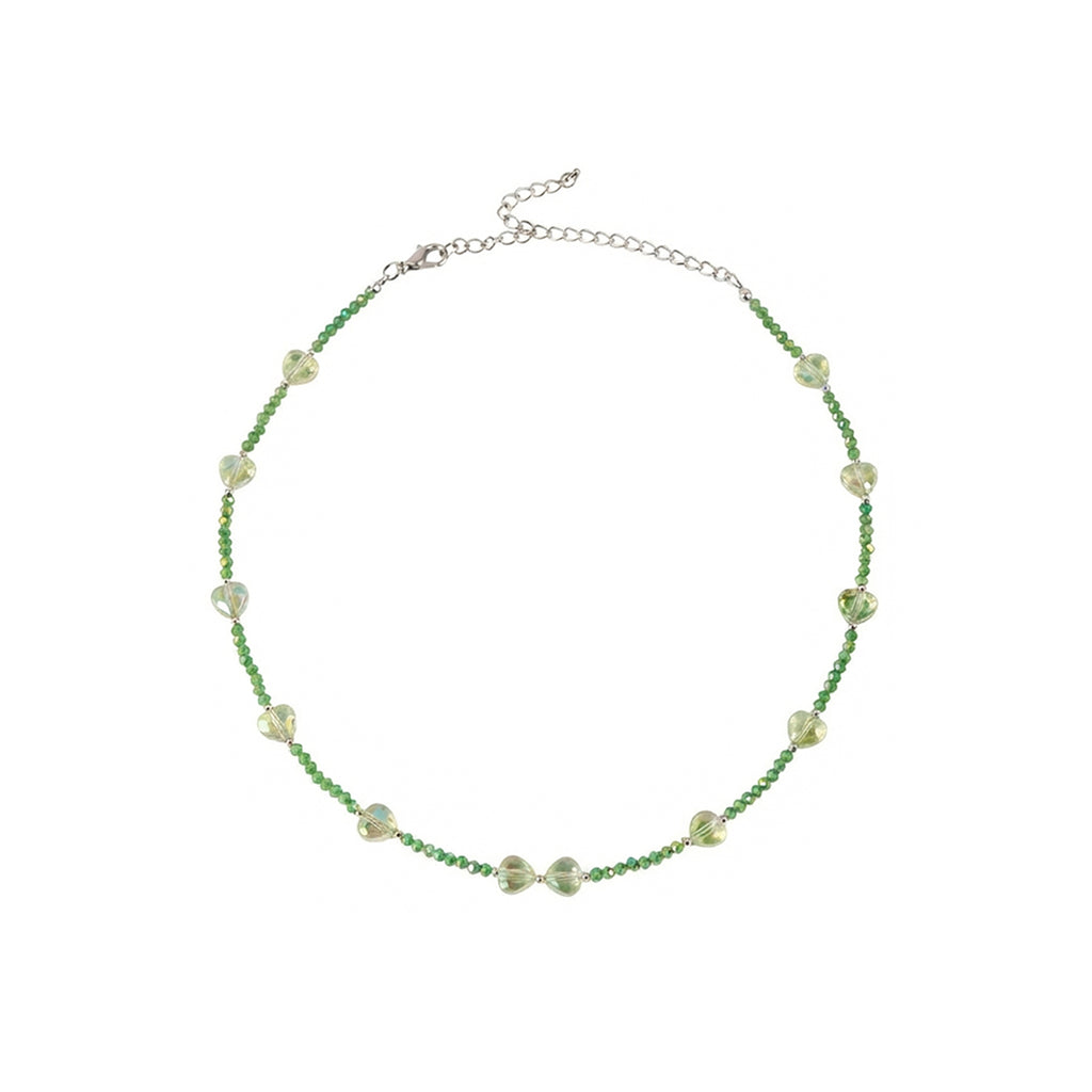 Green Heart Beaded Necklace with glass details | NA560-02 | image 1