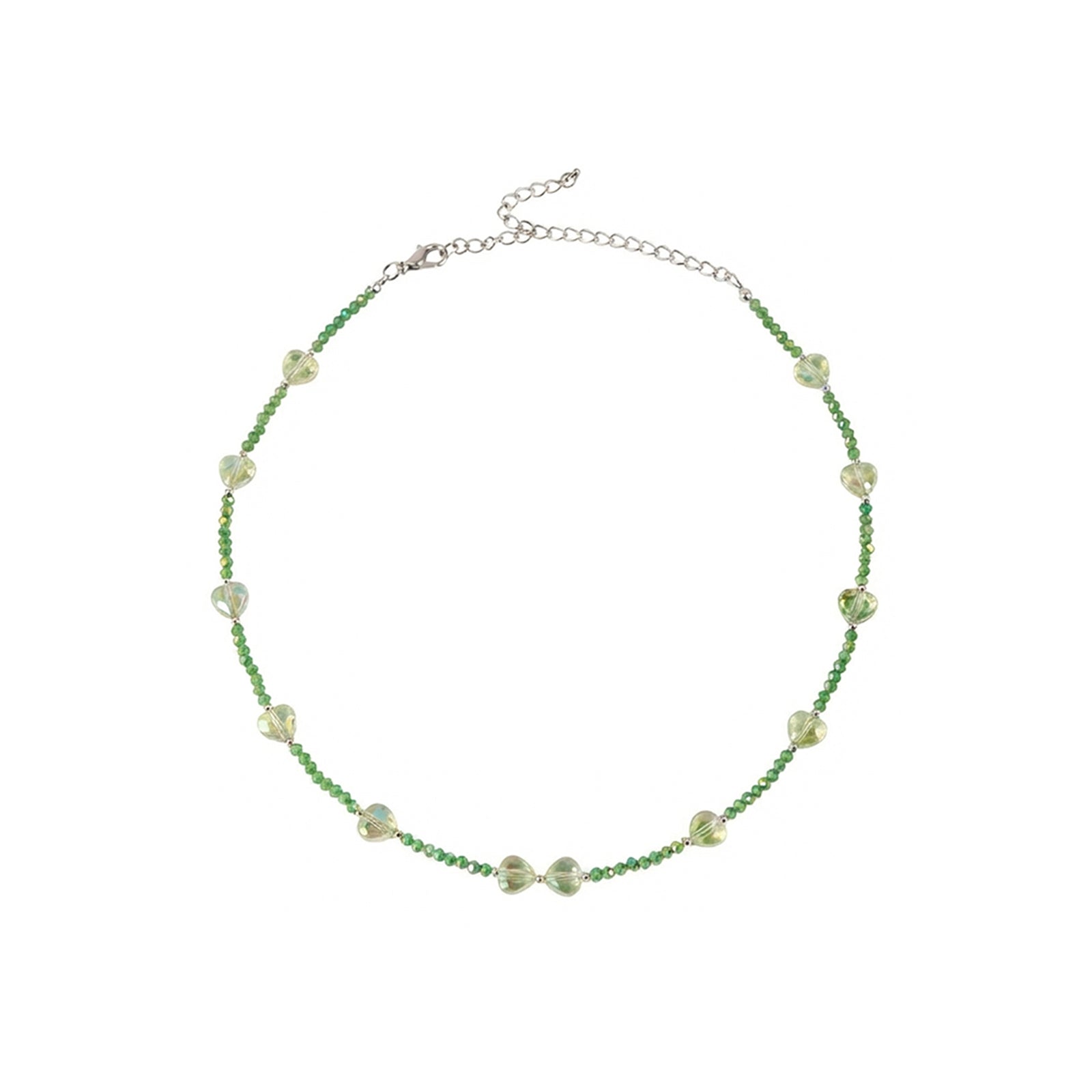 Green Heart Beaded Necklace with glass details | NA560-02 | image 1