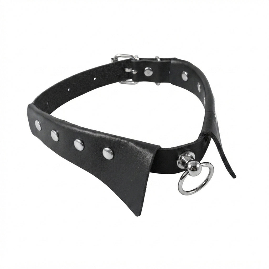 Black Leather Ring Necklace with leather | NA685-01 | image 1