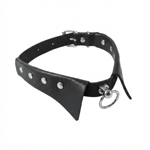 Black Leather Ring Necklace with leather | NA685-01 | image 1