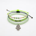 Green braided three-piece bracelet set with adjustable pull cords | BRA579-01 | image 1