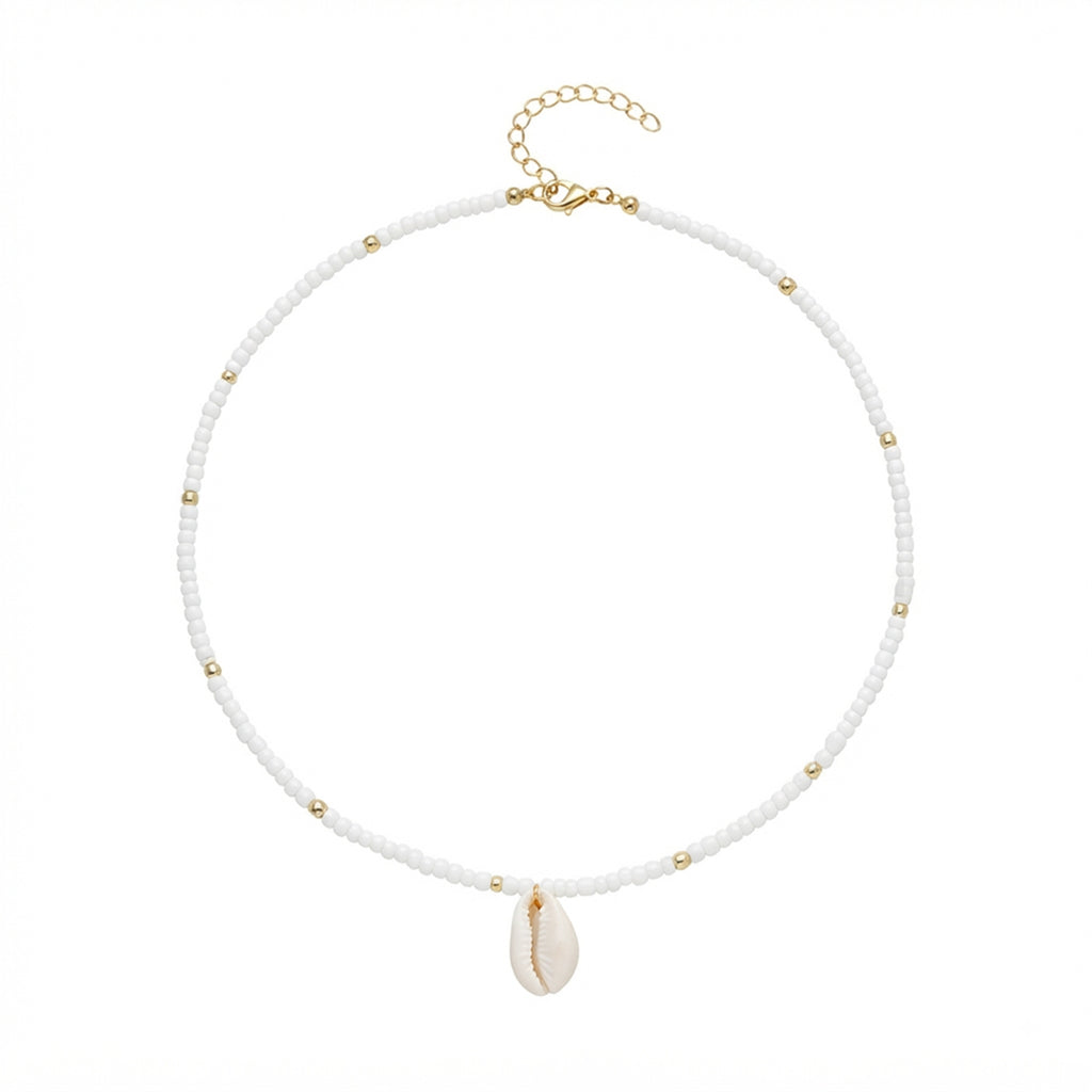 White Beaded Shell Necklace with plastic components | NA642-02 | image 1