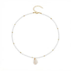 White Beaded Shell Necklace with plastic components | NA642-02 | image 1