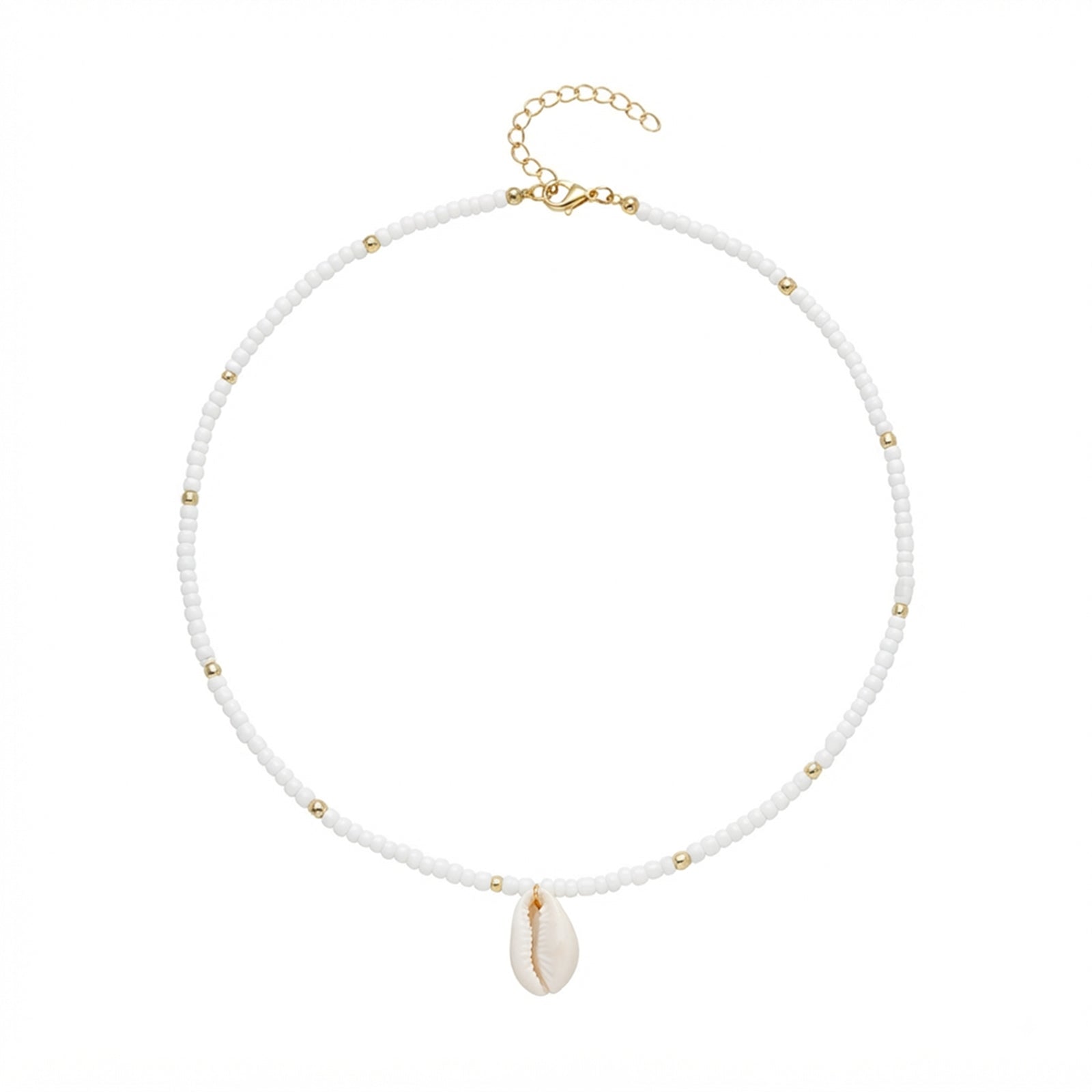 White Beaded Shell Necklace with plastic components | NA642-02 | image 1