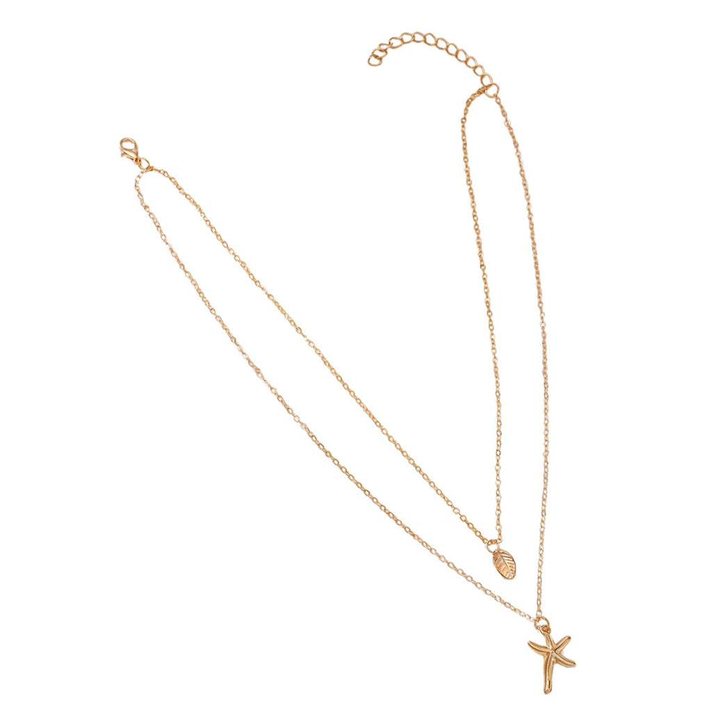 Gold-Tone Leaf Starfish Layered Necklace with zinc-alloy hardware | NA466-01 | image 1