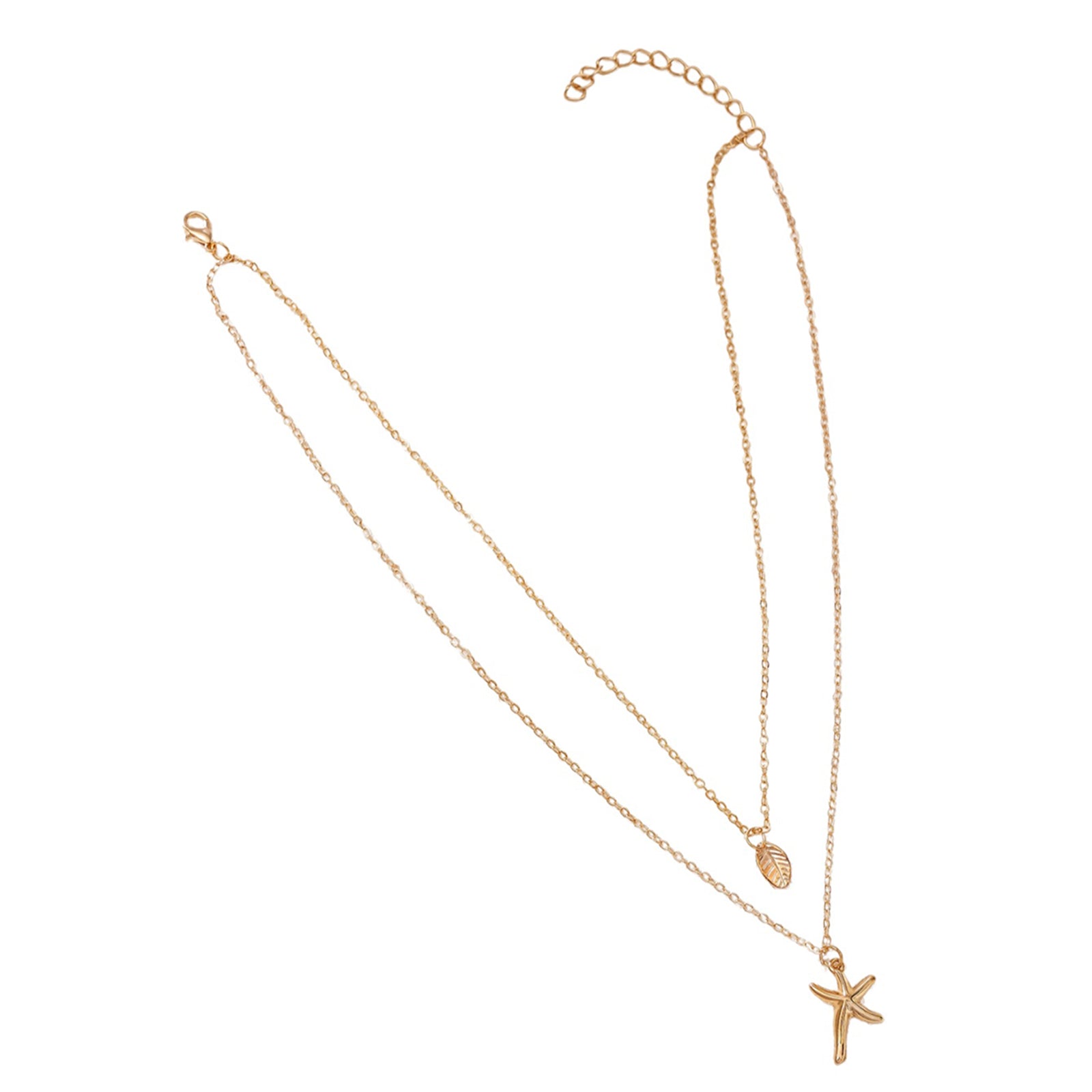 Gold-Tone Leaf Starfish Layered Necklace with zinc-alloy hardware | NA466-01 | image 1