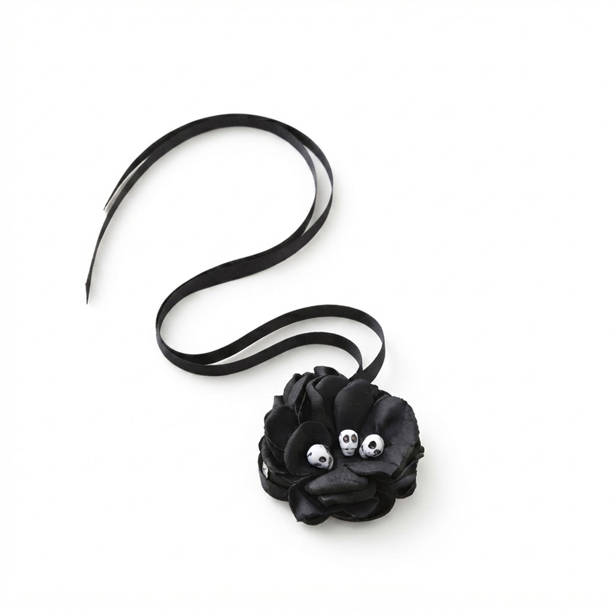Black Skull Flower Ribbon Necklace with polyester fabric | NA707-01 | image 1